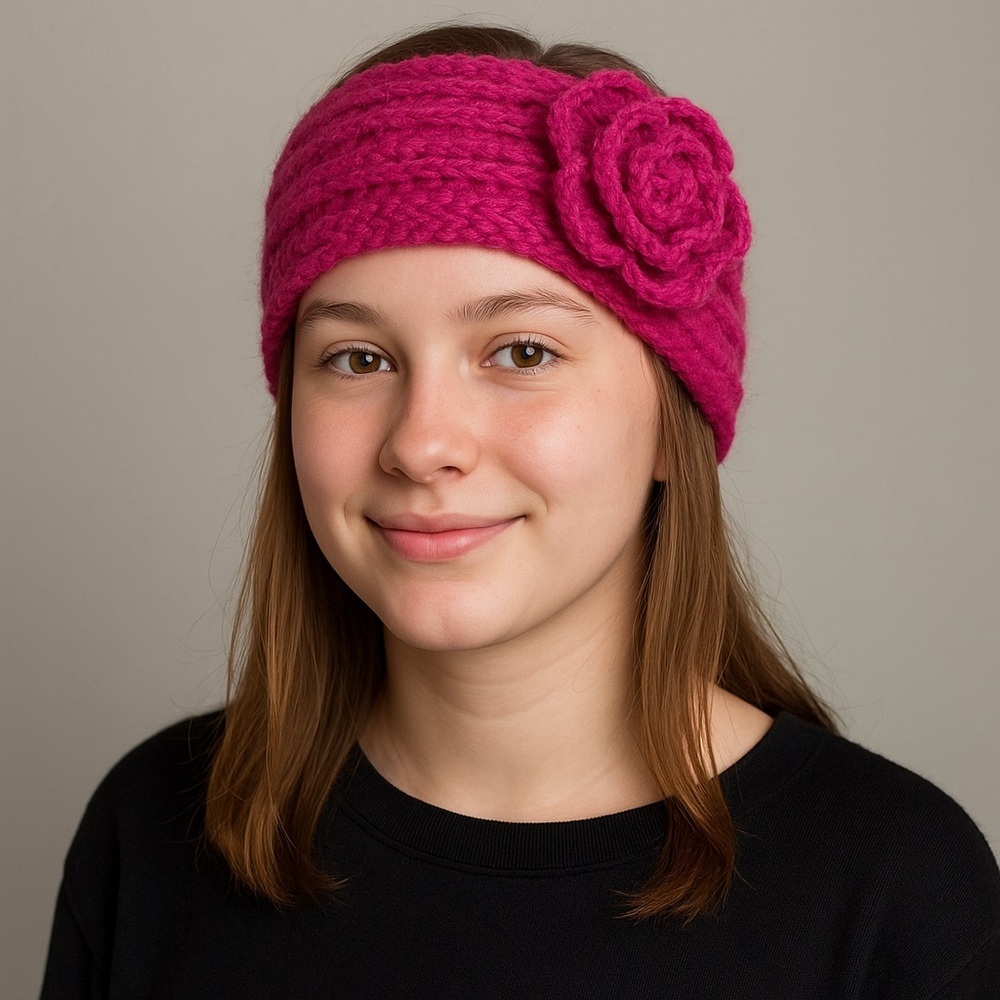 Women's Vibrant Pink Knitted Winter Headband One Size